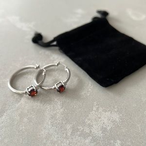 Sterling Silver Garnet Solitare 25mm Hoop Earrings BNWT